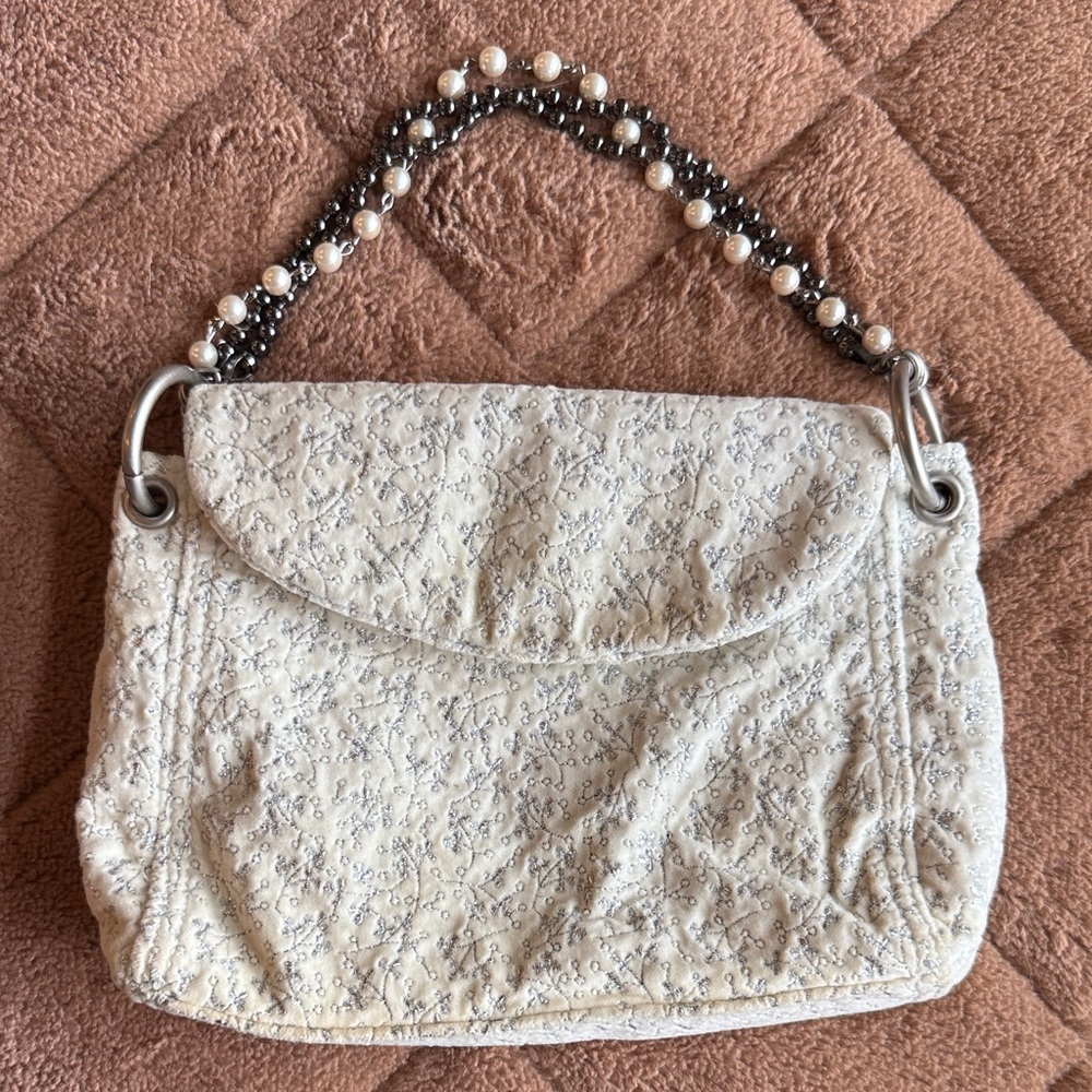 GAP White Quilted Clutch with Pearl Handle